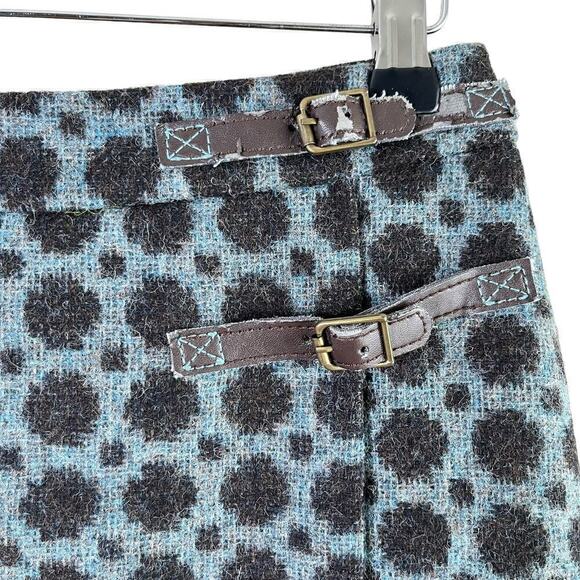 Boden 100% Wool British Tweed Faux Wrap Mini Skirt Polka Dot Blue Black, Size 6 - Picture 2 of 9